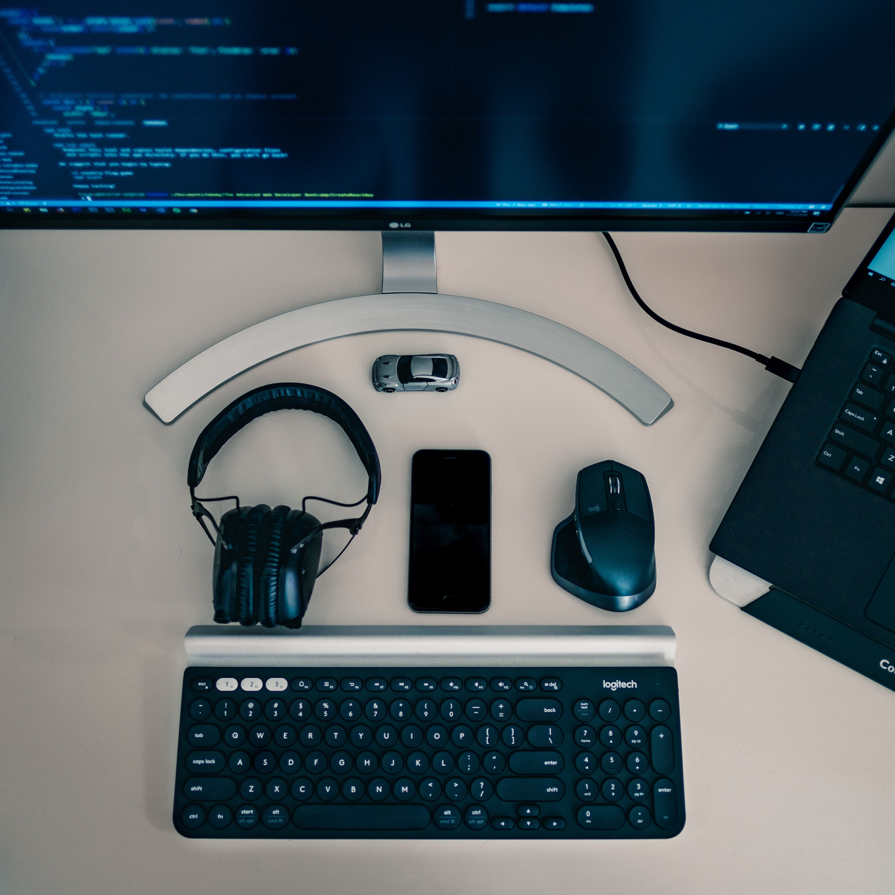logitech keyboard desktop setup top view